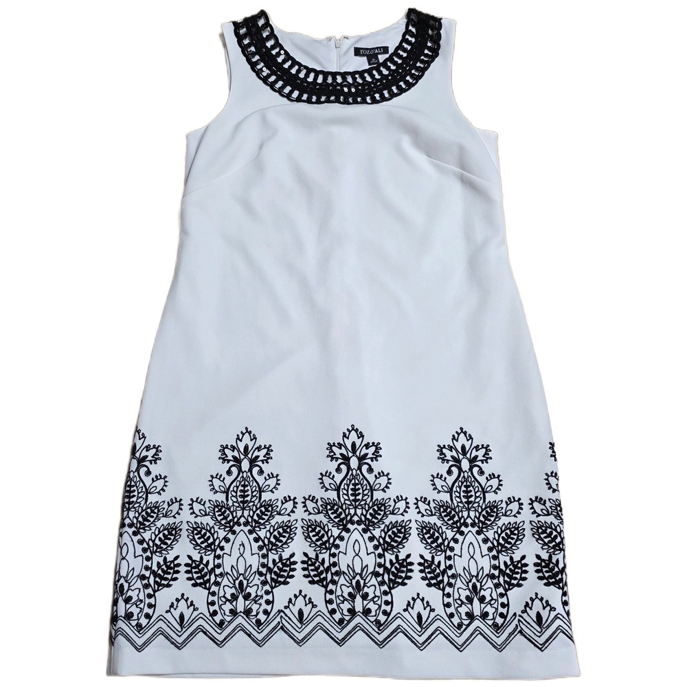 Roz & Ali Lace Trimmed Sheath Dress Women's Size 10 White Black Knee Length
